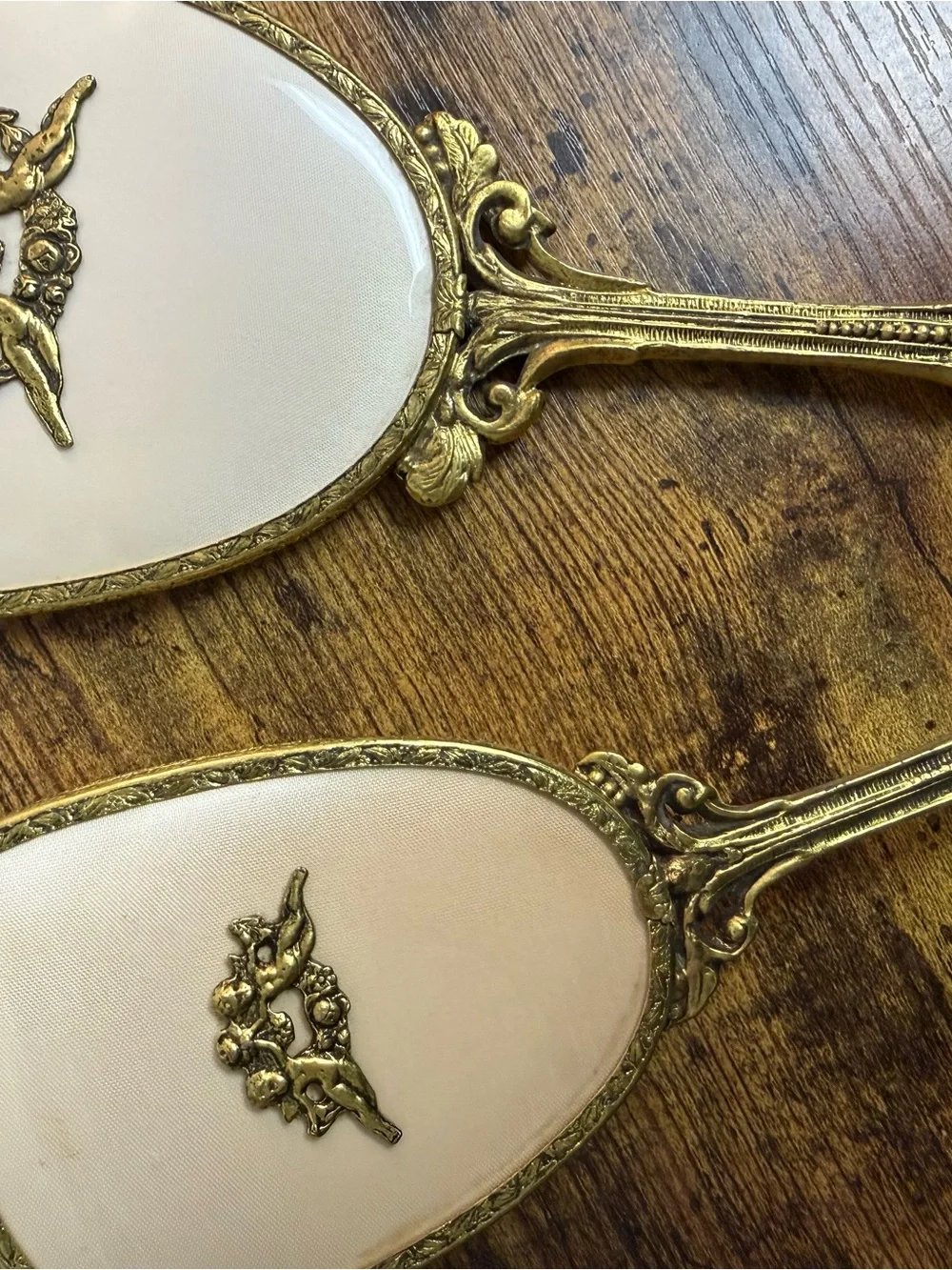 Vintage Gold Hand Mirror & Brush Set
